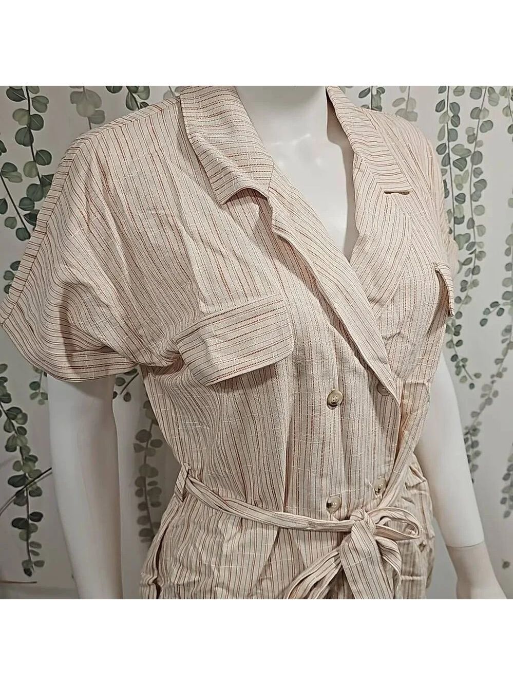 The good jane spring break Jackie linen striped tan dress in ivory/brick stripe - Picture 4 of 10